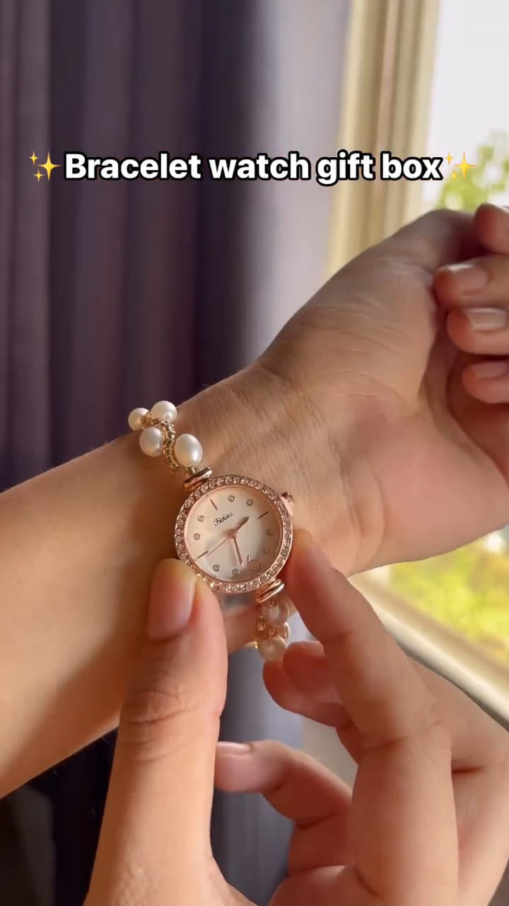 Pearl Beads Bracelet Watch With Gift Box