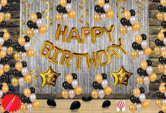 Golden Black Silver Birthday Balloons Decoration
