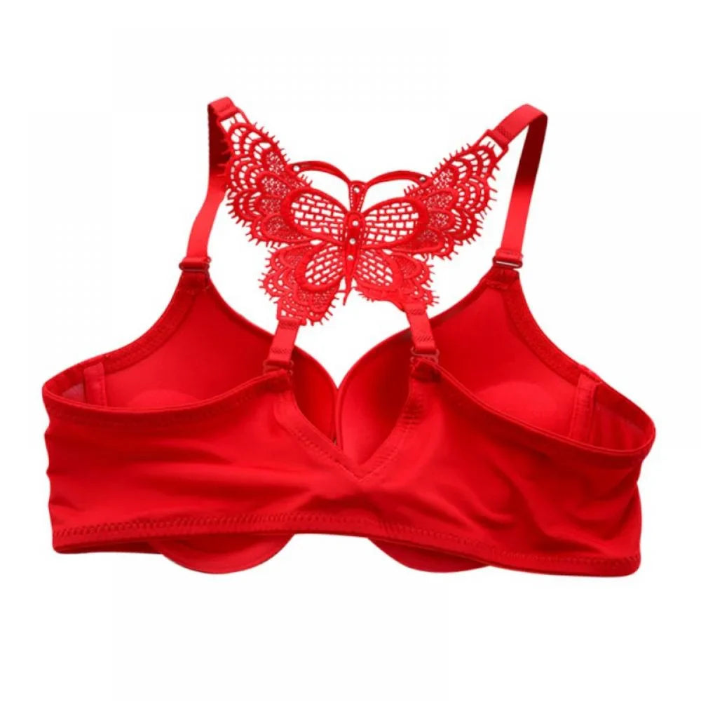 Women's Bra Front Button Y-shaped Back Butterfly Lace Underwear Solid Color Breathable Slim Bras