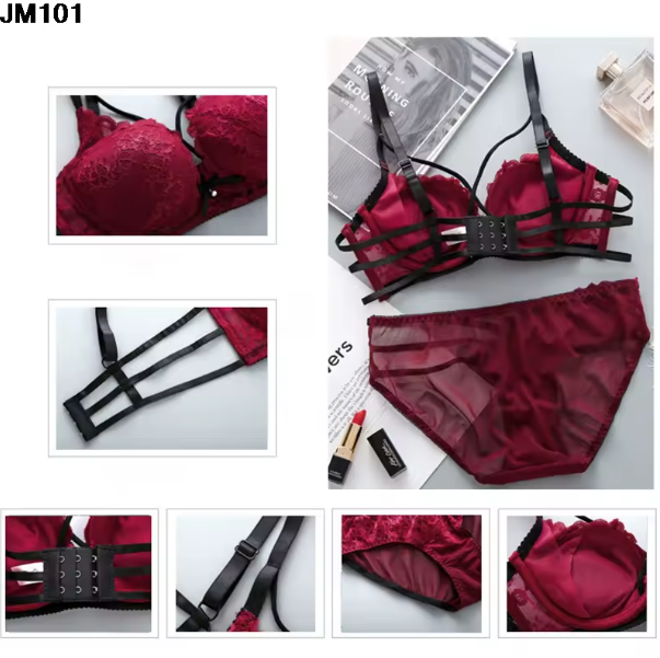 Push-Up Padded Lace Bra & Panty Set - Seamless Back Closure Lingerie Set