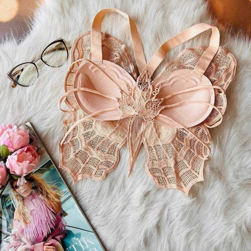 Chic Butterfly Embroidered Lace  Women's Bra