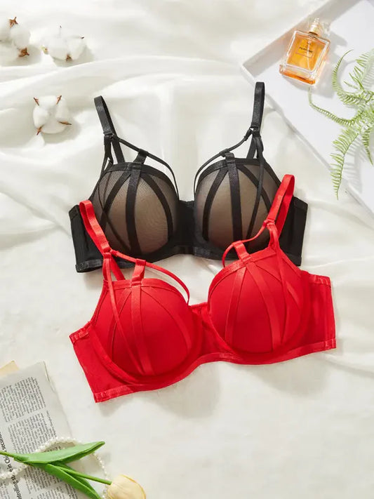 Women Lace Underwear Push Up Hollow Out Bra Set Classic Bandage Lingerie