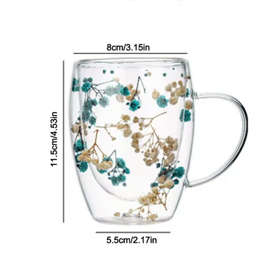 Floral Serenity Double Wall Mug – Real Flowers Elegant & Insulated