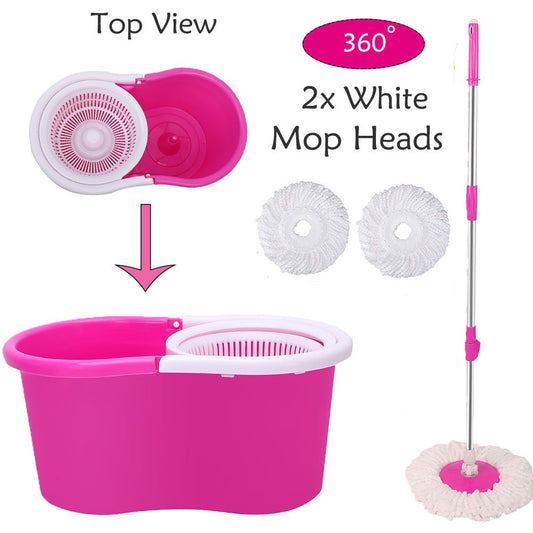 360° Spin Mop with White Fiber Double Mop Heads & Sturdy Bucket – Quick & Easy Cleaning
