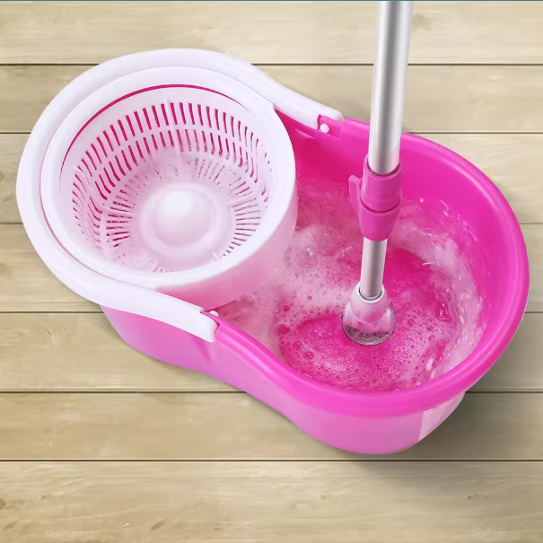 360° Spin Mop with White Fiber Double Mop Heads & Sturdy Bucket – Quick & Easy Cleaning