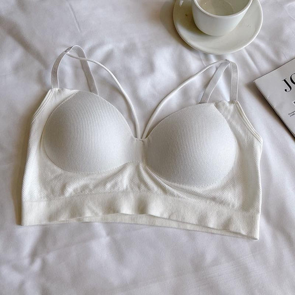 Women's Seamless Slim Camisole – Fixed 3D Cup Bra, Padded Wrapped Chest Short Straps Sports Bra Vest