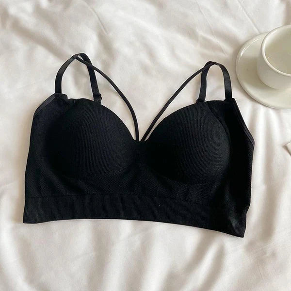 Women's Seamless Slim Camisole – Fixed 3D Cup Bra, Padded Wrapped Chest Short Straps Sports Bra Vest