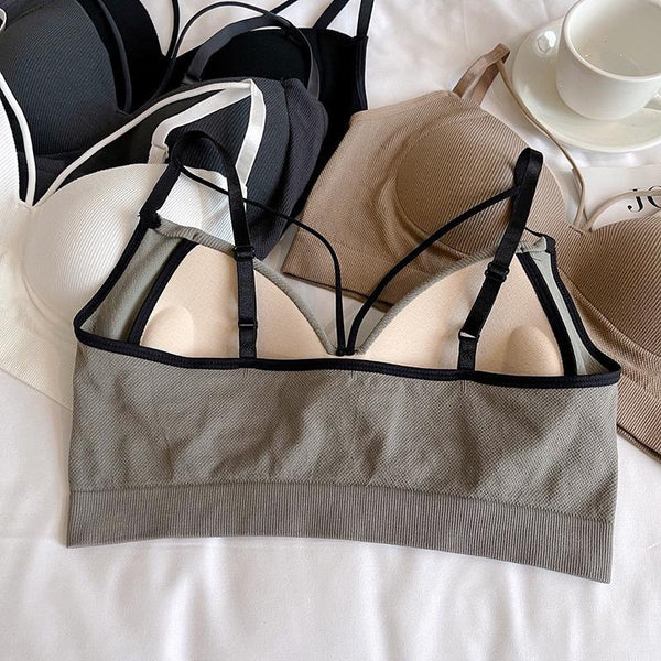 Women's Seamless Slim Camisole – Fixed 3D Cup Bra, Padded Wrapped Chest Short Straps Sports Bra Vest