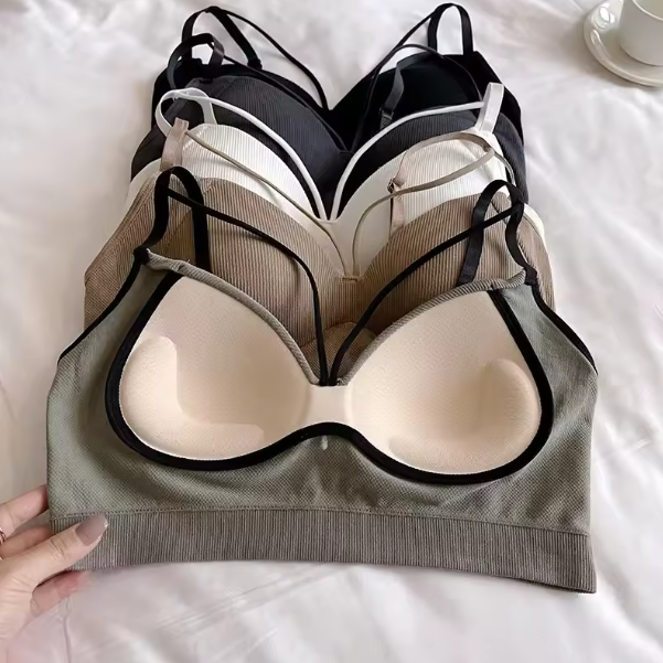 Women's Seamless Slim Camisole – Fixed 3D Cup Bra, Padded Wrapped Chest Short Straps Sports Bra Vest
