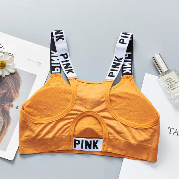 Women Push Up Sports Bra Yoga Running Fitness Tops Black White Letters
