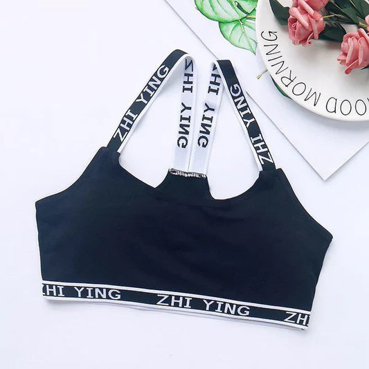 ComfortFit Soft Padded Letter Print Stretchable Sport Bra with Adjustable Straps