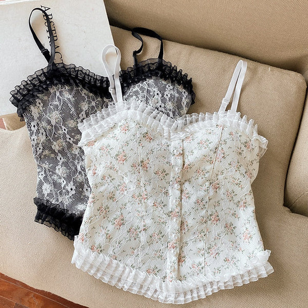 Lace Bralette Push-Up Lingerie - Seamless Strapless Underwire Top with Crushed Flower Detail