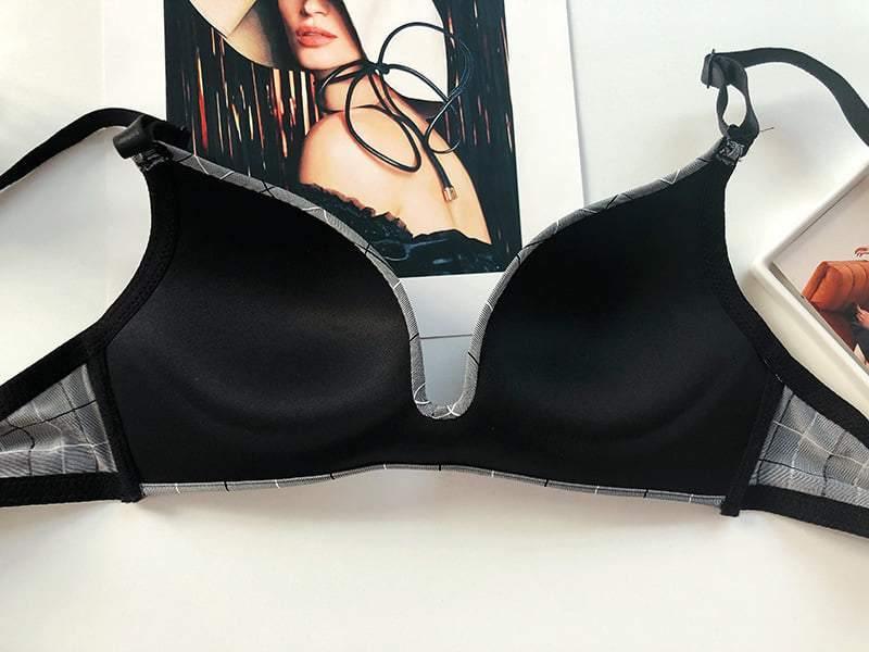 New Plaid Light Bra Push-Up Without Steel Ring One-Piece Bra Thin Section Seamless Lingerie