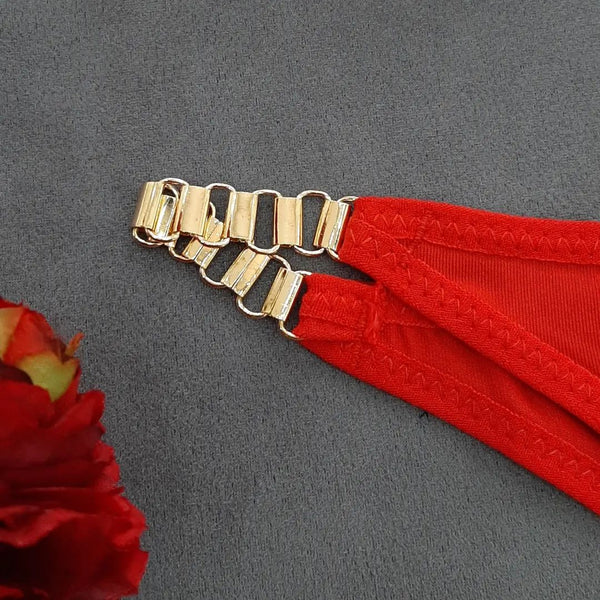 Women’s V-Shaped Metal Bra & Low Waist Thong Lingerie Set with Chain Details