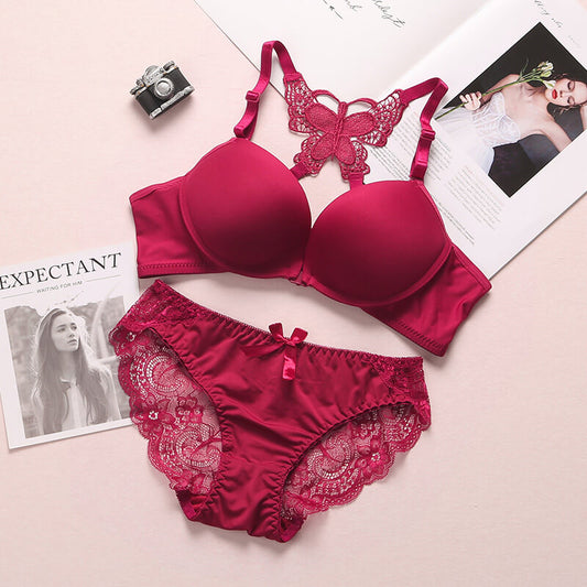 1 Set Lace Stitching Bra Front Buckle Panties Scalloped Trim Panties Lingerie Set for Women