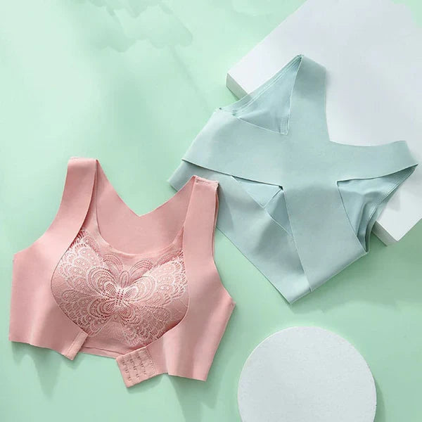 Seamless Push-Up Bra for Women – No Steel Ring, Backless Design, Chest Correction with Two-in-One Front Buckle