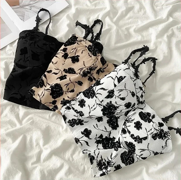 Floral Corset Bustier Crop Top - Off Shoulder Slim Fit Strappy Tank