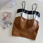 Women’s PU Leather Strap Camisole - Smocked Bottom Slim Fit Crop Top