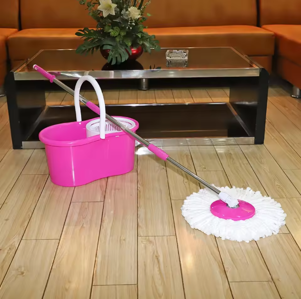 360° Spin Mop with White Fiber Double Mop Heads & Sturdy Bucket – Quick & Easy Cleaning