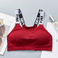 Women Push Up Sports Bra Yoga Running Fitness Tops Black White Letters